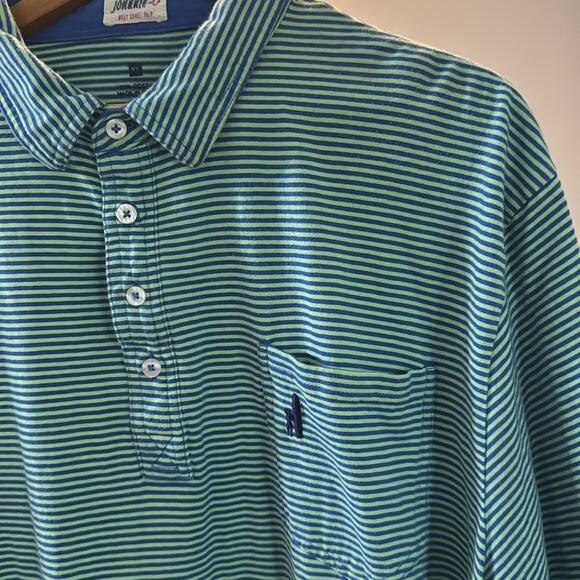 johnnie-O green / blue horizontal stripe Golf Cotton Pocket Polo Size XL - Picture 2 of 5